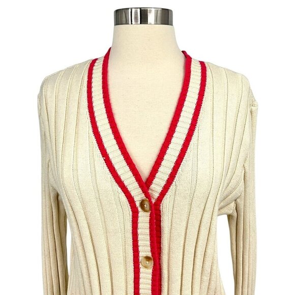 Faherty Vintage Game Set Cardigan Size M Ivory Pink Ribbed Cotton Cashmere - Picture 2 of 8